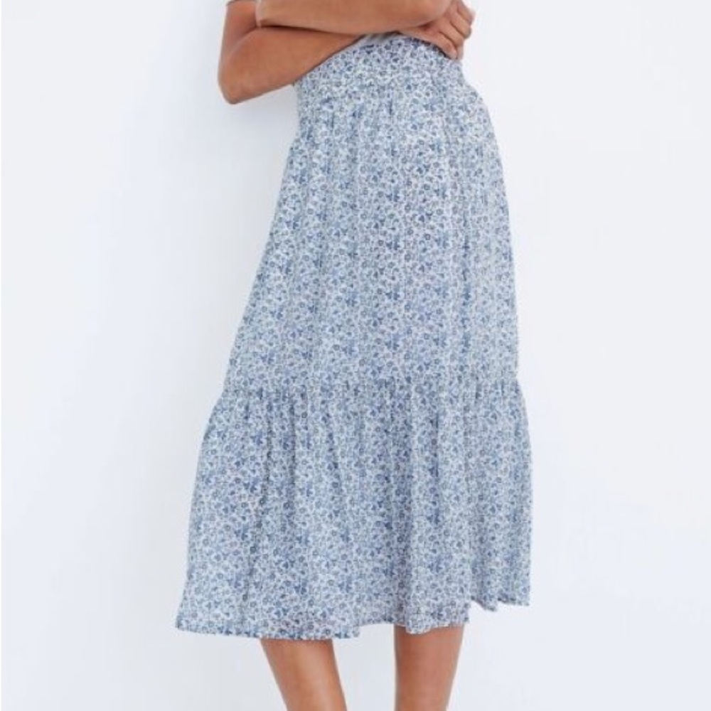 Madewell blue white floral midi chiffon skirt